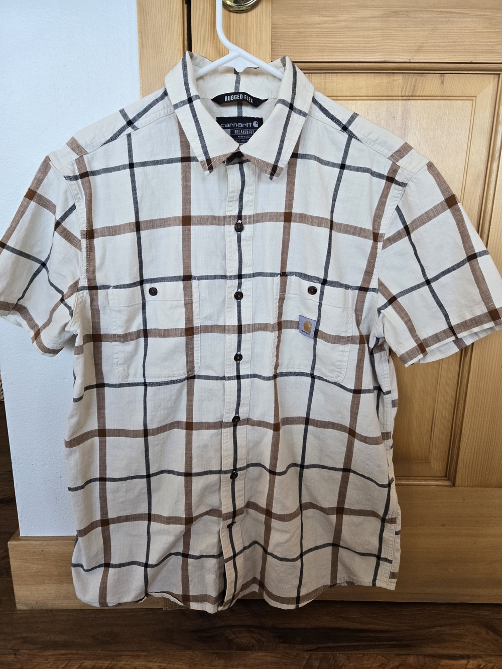 Carhartt Short-Sleeve Plaid Button-Down Shirt - Cream, Brown, Black